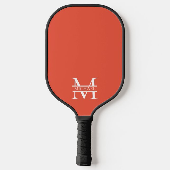 Personalized Elegant Orange Monogram and Name Pickleball Paddle (Back)