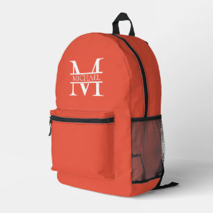 Personalized Elegant Orange Monogram and Name Printed Backpack