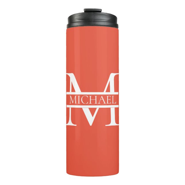 Personalized Elegant Orange Monogram and Name Thermal Tumbler (Front)
