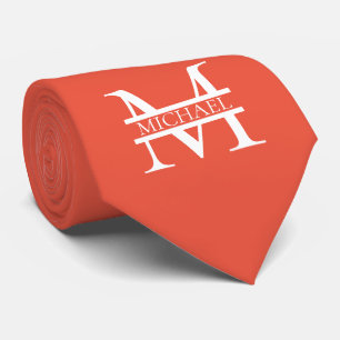 Personalized Elegant Orange Monogram and Name Tie