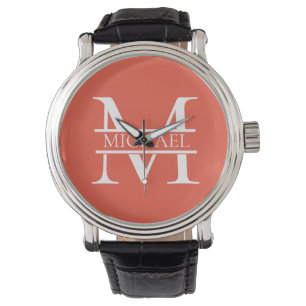 Personalized Elegant Orange Monogram and Name Watch