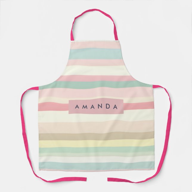 Personalized Elegant Pastel Macaron Stripe Apron (Front)