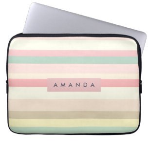 Personalized Elegant Pastel Macaron Stripe Laptop Sleeve