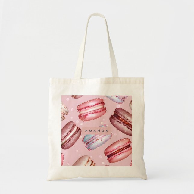 Personalized Elegant Pastel Macaron Tote Bag (Front)