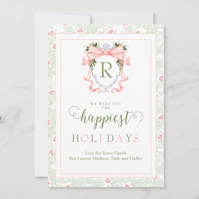 Personalized elegant Pastel Monogram Holiday Card (Front)