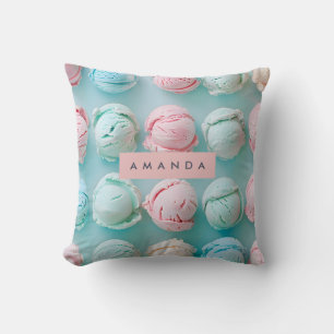 Personalized Elegant Pastel Stripe Ice Cream  Throw Pillow