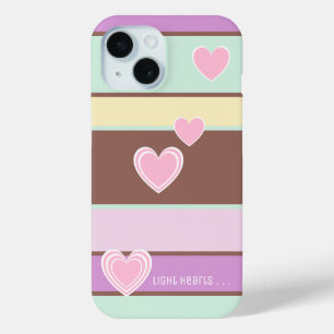 Personalized Elegant Pastel Stripes, Pink Hearts iPhone 15 Case