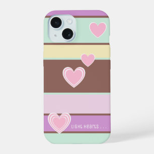 Personalized Elegant Pastel Stripes, Pink Hearts  iPhone 15 Case