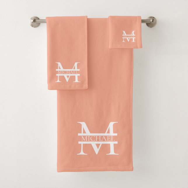 Personalized Elegant Peach Monogram and Name Bath Towel Set (Insitu)