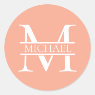 Personalized Elegant Peach Monogram and Name Classic Round Sticker