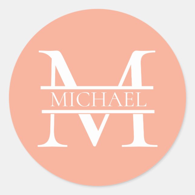 Personalized Elegant Peach Monogram and Name Classic Round Sticker (Front)