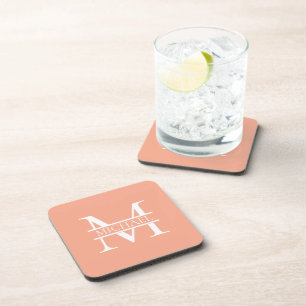 Personalized Elegant Peach Monogram and Name Coaster