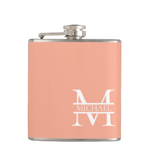Personalized Elegant Peach Monogram and Name Hip Flask