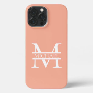 Personalized Elegant Peach Monogram and Name iPhone 13 Pro Max Case