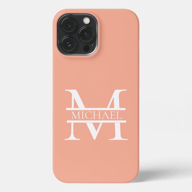 Personalized Elegant Peach Monogram and Name iPhone Case (Back)