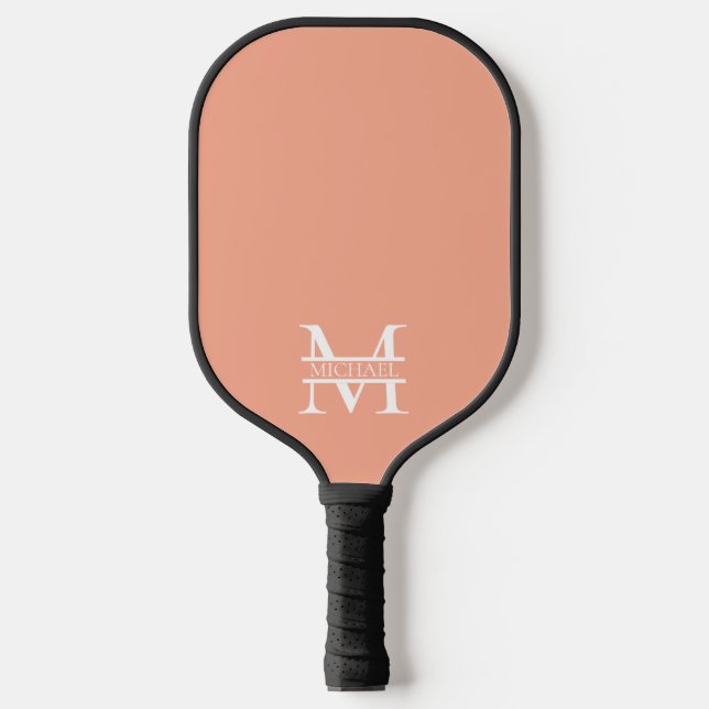 Personalized Elegant Peach Monogram and Name Pickleball Paddle (Front)