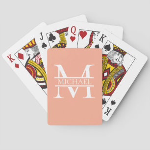 Personalized Elegant Peach Monogram and Name Playing Cards
