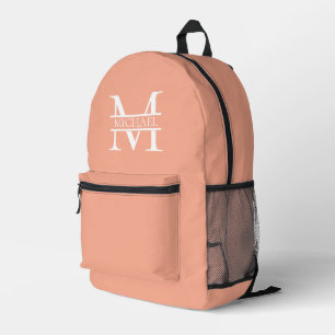 Personalized Elegant Peach Monogram and Name Printed Backpack