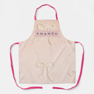 Personalized Elegant Pearl Bow in Soft Blush Apron