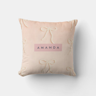 Personalized Elegant Pearl Bow in Soft Blush Throw Pillow
