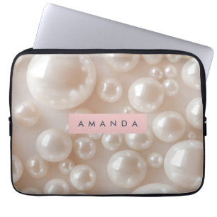 Personalized Elegant Pearl Soft White Luxury Laptop Sleeve