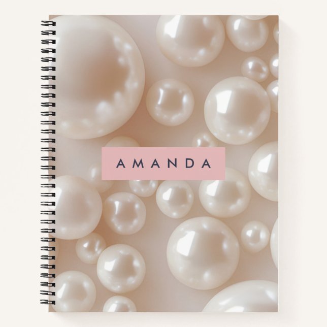 Personalized Elegant Pearl Soft White Luxury Notebook (Front)