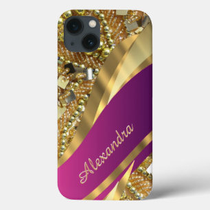 Personalized elegant pink and gold bling iPhone 13 case