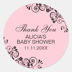 Personalized Elegant PINK Baby Shower Thank You Classic Round Sticker