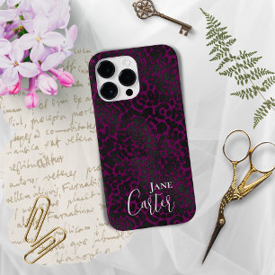 Personalized Elegant Pink Black Leopard iPhone 14 Pro Max Case