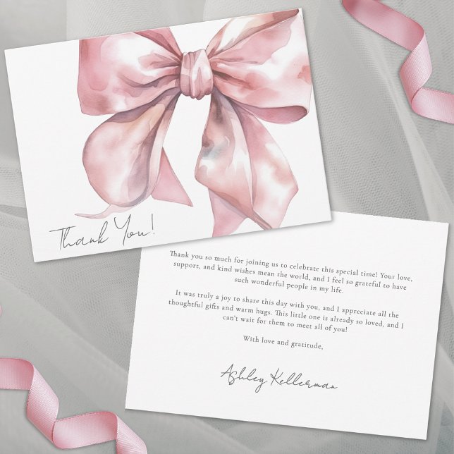 Personalized Elegant Pink Bow Thank You Card (Personalized Elegant Pink Bow Thank You )