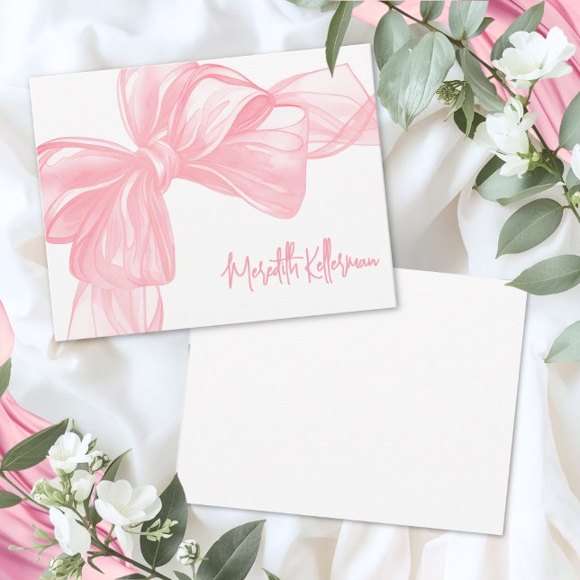 Personalized Elegant Pink Bow Thank You Note Card (Personalized Elegant Pink Bow Thank You Note Card )