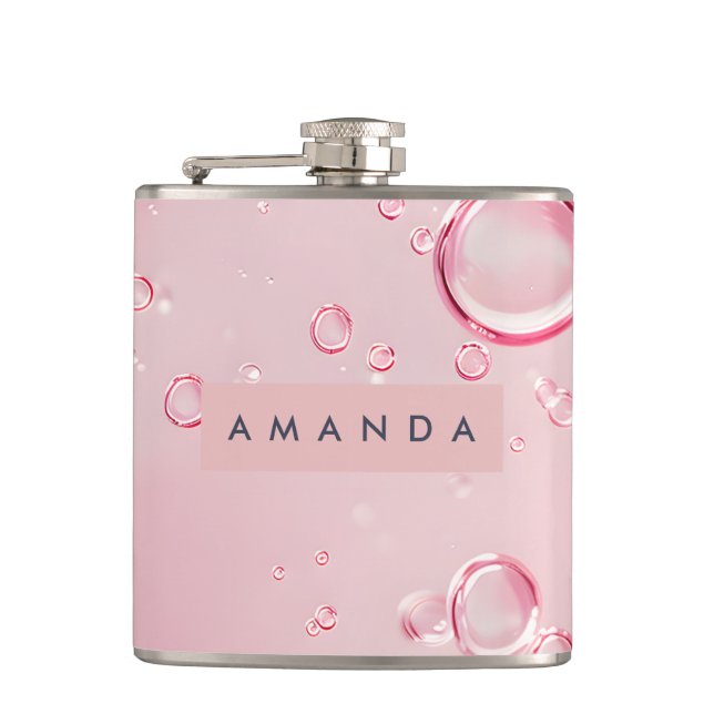 Personalized Elegant Pink Bubble Aesthetic Hip Flask (Front)