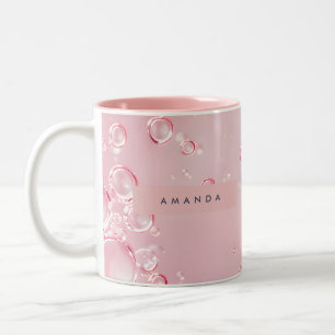 Personalized Elegant Pink Bubble Aesthetic Two-Tone Coffee Mug