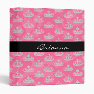 Personalized Elegant Pink Damask Crown Binder