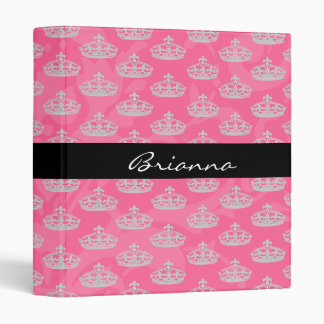 Personalized Elegant Pink Damask Crown Binder
