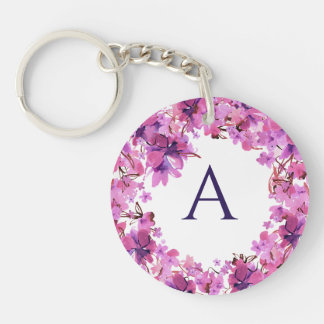 Personalized Elegant Pink Floral Monogram  Keychain