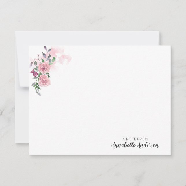 Personalized Elegant Pink Floral Rose Watercolor Card (Front)