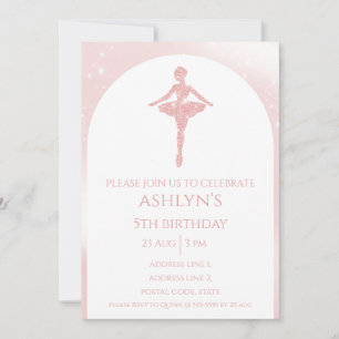 Personalized Elegant Pink Glitter Ballet Birthday Invitation