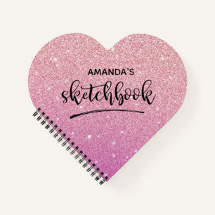 Personalized Elegant Pink Glitter Sketchbook Note Notebook
