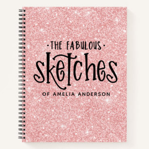 Personalized Elegant Pink Glitter Sketchbook Noteb Notebook