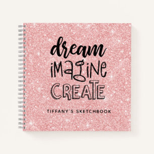 Personalized Elegant Pink Glitter Sketchbook Notebook
