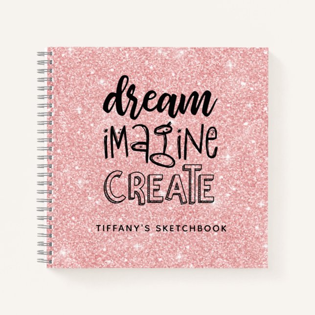 Personalized Elegant Pink Glitter Sketchbook Notebook (Front)