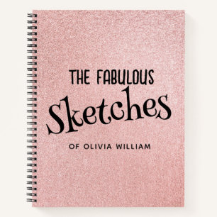 Personalized Elegant Pink Glitter Sketchbook  Notebook