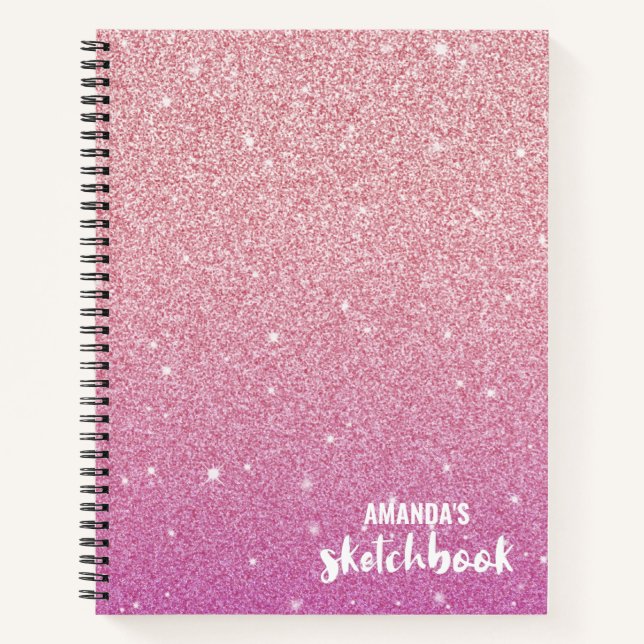  Personalized Elegant Pink Glitter Sketchbook Notebook (Front)