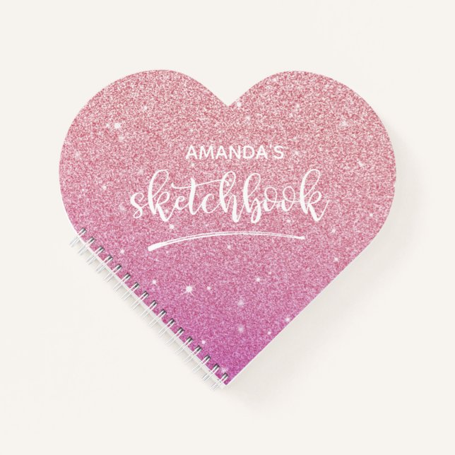 Personalized Elegant Pink Glitter Sketchbook Notebook (Front)