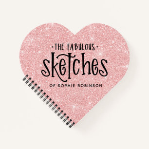 Personalized Elegant Pink Glitter Sketchbook Notebook
