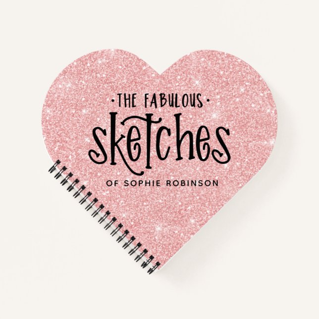 Personalized Elegant Pink Glitter Sketchbook Notebook (Front)