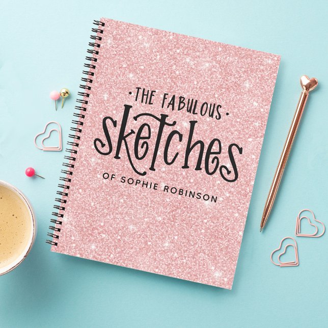 Personalized Elegant Pink Glitter Sketchbook Notebook (Creator Uploaded)