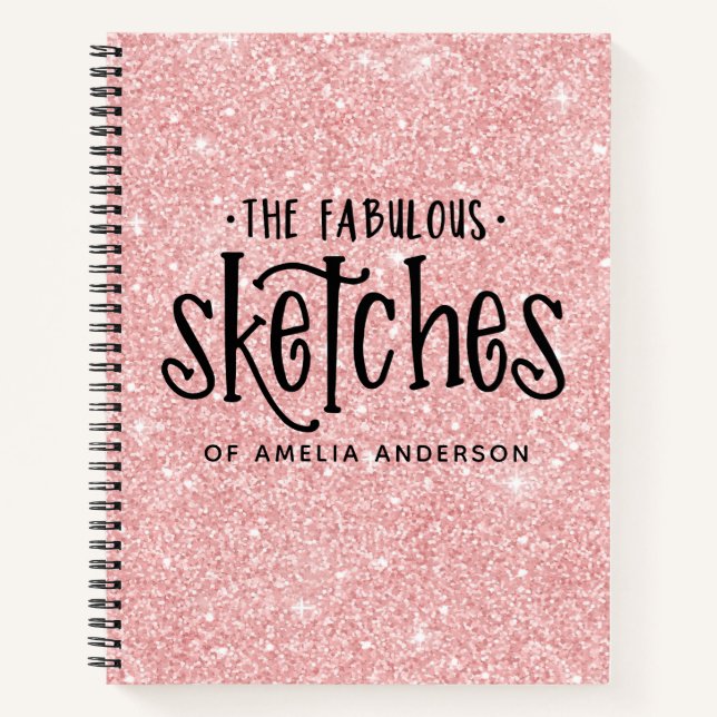 Personalized Elegant Pink Glitter Sketchbook Notebook (Front)