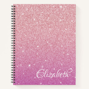  Personalized Elegant Pink Ombre Glitter Notebook